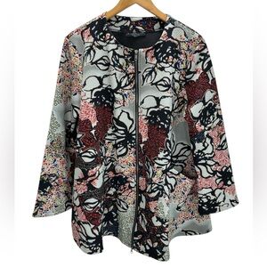 Bryn Walker Jupiter Floral Jacquard Long Jacket Multicolor Open Front Artsy M